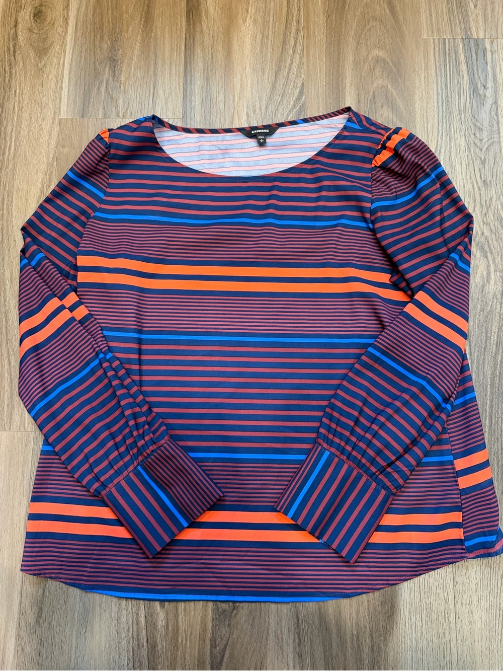 Express Striped Long-Sleeve Scoop Neck Top - Purple/Blue/Orange (W-SL)